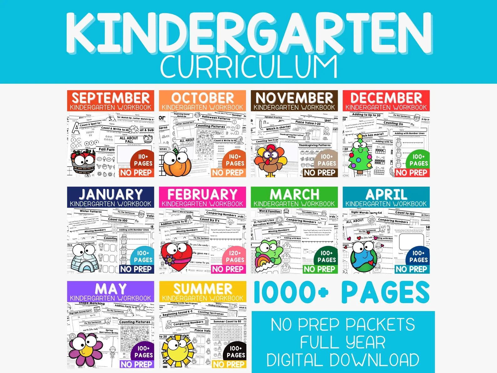 Kindergarten Curriculum Full Year Bundle — all 10 monthly workbooks